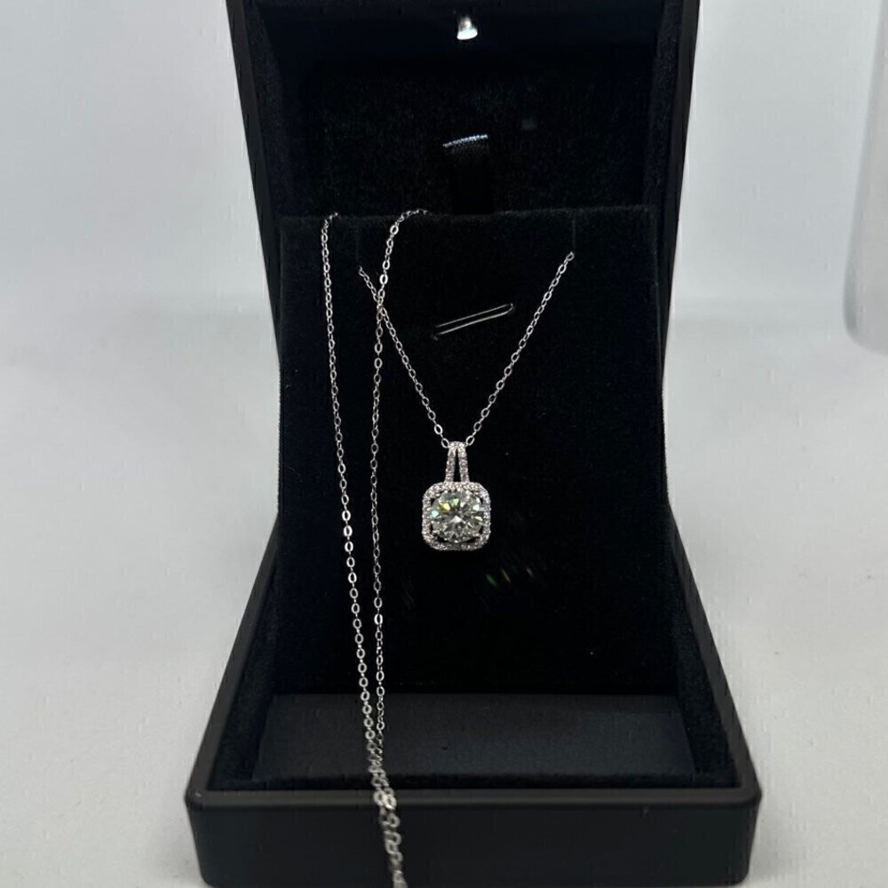 GRA Moissanite Diamond Necklace 2 Ct Pendant Chain Fine Jewelry Halo - Picture 9 of 12